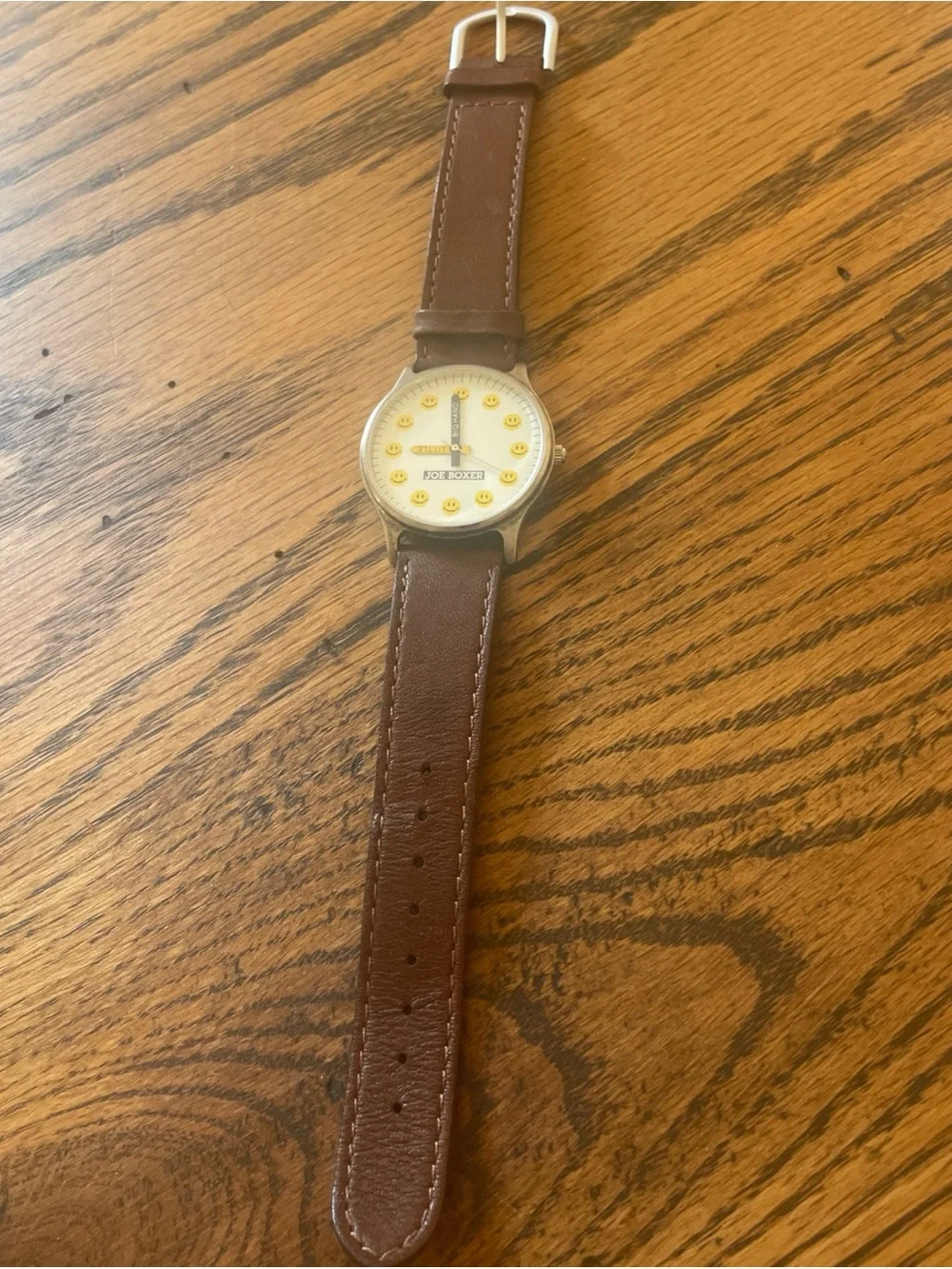 VTG 1995 Joe Boxer Brown Leather Big Hand Little Hand Smiley Face Watch Unisex